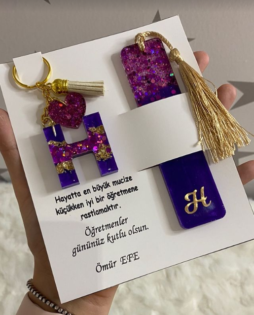 Epoksi harf anahtarlık ve ayraç set - (1 adet)