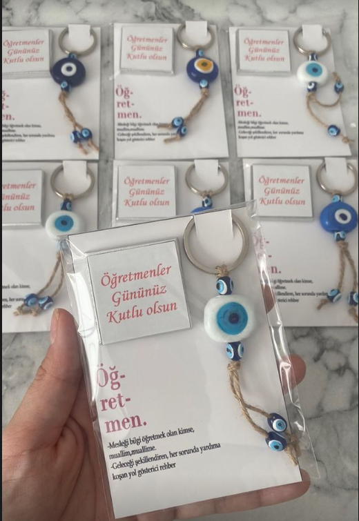 Nazar boncuklu anahtarlık ve çikolata set - (20 adet)
